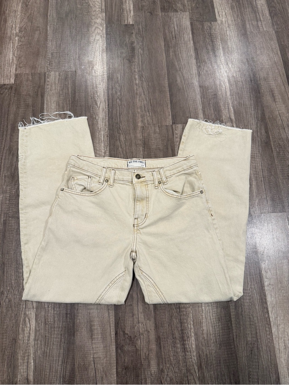 We The Free Cream Straight-Leg Jeans with Frayed Hem